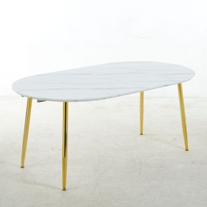 Tavolo da Pranzo, Ufficio e Caffè Estensibile in Oro e Bianco 100/140/180x100x75cm con Gambe in Metallo e Piano in MDF - Product Image 2