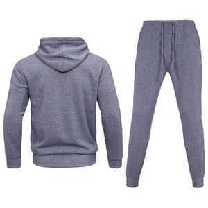 Survêtement bleu à capuche pour homme, fermeture éclair intégrale, coupe décontractée, couleur unie, 100% coton, vêtement d'automne avec poches latérales - Product Image 4