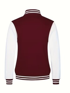 เสื้อแจ็คเก็ตวาร์ซิตี้สีแดงเลือดหมูและสีขาวสำหรับผู้ชาย สไตล์พรีปปี้ ติดกระดุมด้านหน้า ทรงปกติ ใส่ได้ในฤดูใบไม้ร่วง สีพื้น คอปกพับได้ คอวี ระบายอากาศได้ดี - Product Image 2