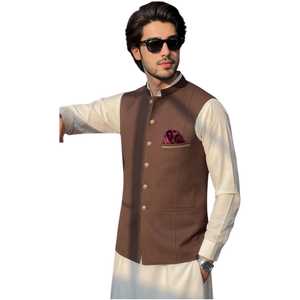 Chaleco clásico para hombre, chaleco pakistaní bordado con elegantes diseños, ropa étnica festiva para bodas y eventos, tallas personalizadas - Product Image 1
