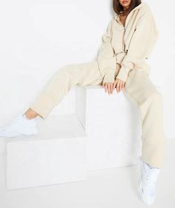 Ensembles haut court à capuche personnalisé pour femmes Vintage Wash/stone Wash/acid Wash sweat à capuche survêtement pantalon à jambe droite et broderie plate - Product Image 6