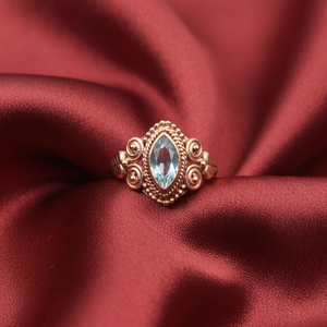 Bague en argent sterling 925 avec topaze bleue naturelle, faite à la main, style vintage bohème, pierre précieuse marquise, bijou statement, cadeau élégant pour femme - Product Image 2