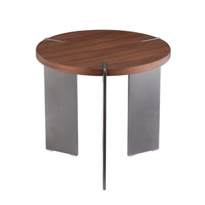 Tavolino da Caffè Rotondo in Legno di Noce con Piedi in Metallo Nero - Product Image 4