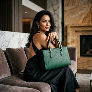 Bolso de Mano de Cuero Genuino para Mujer, Diseño Clásico Vintage con Grabado de Avestruz, Cadena Superior Desmontable, de Lujo y Portátil - Product Image 3