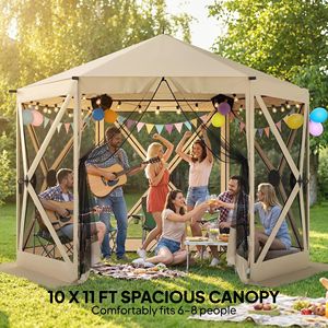 Gazebo Pop-up Beige 3x3,3 m con Zanzariera e Borsa per il Trasporto - Tenda Istantanea Portatile per Campeggio - Product Image 5