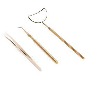 3pcs Gold Eyelash <b>Extension</b> Tools Set Mirror Tweezers Separator for <b>Lash</b> Application - Product Image 3