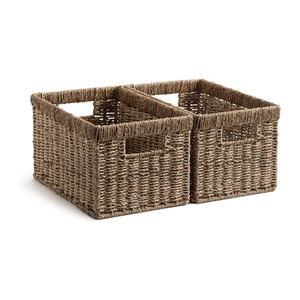 Panier de rangement en jonc de mer tressé en gros avec poignées pour étagères, idéal pour organiser le garde-manger et la salle de bain, fabriqué au Vietnam - Product Image 2
