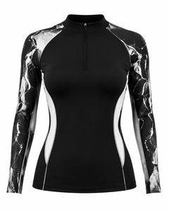 Haut de bain sublimé à manches longues pour femme, imprimé marbre noir, séchage rapide, en Spandex et Polyester, écologique, faible MOQ - Product Image 2