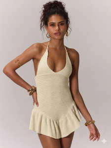 Robe Courte en Crochet Isola avec Volants Peplum, Tricotée à la Main, Style Romper, Dos Nu, pour Femme - Product Image 6