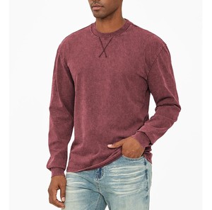 2026 Latest Custom Made Men's <b>Oversized</b> Crew Neck <b>Sweatshirt</b> Acid Wash <b>Vintage</b> Solid Black Long Sleeve Pullover Top OEM ODM - Product Image 6