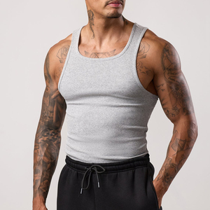 Custom Silk Screen Printing Men Quick Dry Ribbed <b>Vest</b> Athletic Singlet Workout Slim Man Active Gym Muscle Fit Ribbed Tank Top - Product Image 3