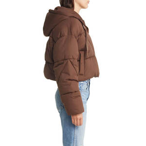 Chaqueta Acolchada con Capucha Marrón para Mujer, Chaqueta Corta Informal con Cierre de Cremallera para Invierno, Acolchado de Poliéster Resistente al Viento - Product Image 2