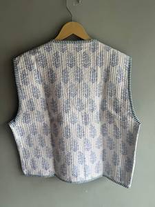 Gilet matelassé en coton pour femme, col en V, sans manches, imprimé floral, poches plaquées, style printemps, taille XL, CADEAU POUR ELLE - Product Image 6