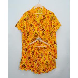 Ensemble de pyjama pour femmes en coton 100% pur, romantique et luxueux, à manches courtes, col en V, avec cordon de serrage - Vêtements de nuit doux, à séchage rapide et respirants - Product Image 5