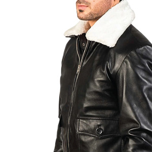 Veste en cuir noir élégante avec col en fourrure blanche, en cuir de mouton de qualité supérieure, chaude et confortable pour l'hiver, vêtement d'extérieur tendance. - Product Image 4