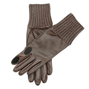 Brown Leather <b>Touchscreen</b> <b>Gloves</b> With Knit Cuff Winter Warm Daily Use - Product Image 1