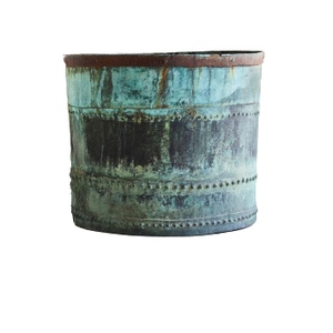 Antique style copper planter Scalloped <b>edge</b> <b>garden</b> container Patina finish outdoor planter Square copper <b>garden</b> pot - Product Image 5