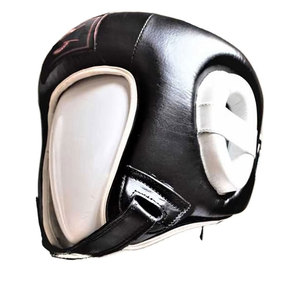 Protège-tête de boxe en cuir PU noir, équipement de protection avec fermeture auto-agrippante pour adultes, unisexe, utilisation universelle - Product Image 4