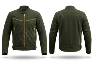 เสื้อแจ็คเก็ตมอเตอร์ไซค์ผ้าฝ้าย 100% ดีไซน์ทันสมัย พร้อมซิปสีทอง วัสดุผ้าแคนวาสทนทาน เสื้อผ้าลำลองเพื่อความปลอดภัยสำหรับขี่มอเตอร์ไซค์ - Product Image 2