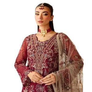 Venta al por mayor de diseñador de marca original Organza 3 piezas vestidos paquistaníes pesados Maxi ropa India para la ropa de fiesta Ramsha - Product Image 1