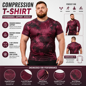 Printed <b>Compression</b> T-<b>Shirt</b> <b>Men</b> Plus Size Gym Fitness Rash Guard Tee <b>Men</b> Yoga Rash Guard Spandex Polyester Base Layer <b>Shirt</b> - Product Image 1