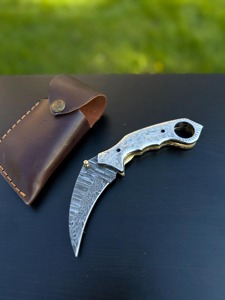 Cuchillo de bolsillo plegable multifuncional DIY hecho a mano con hoja de acero de Damasco de punta caída, mango de acero inoxidable, 6.5 pulgadas de longitud total - Product Image 2