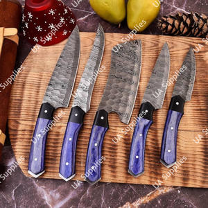 Ensemble de couteaux de chef professionnels légers en acier Damas, manche ergonomique en époxy, lame martelée forgée à la main - Product Image 5