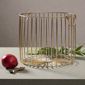 Modern Gold Metal <b>Wire</b> <b>Storage</b> <b>Basket</b> With Handles Circle Shape Multi Purpose Neatening Organizer - Product Image 3