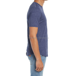T-shirt personnalisé à ourlet incurvé pour hommes vente en gros 50% polyester 38% coton 12% rayonne T-shirt doux en trois mélanges T-shirt festonné en trois mélanges - Product Image 2