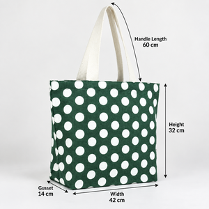 Sac de plage en jute teinté vert à pois, non laminé, 42 x 32 x 14 cm, poignées en ruban de coton de 60 cm, logo personnalisé, vente en gros, OEM - Product Image 3