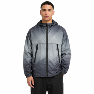 Wholesale Custom Gray Hooded Windbreaker <b>Jacket</b> Lightweight Waterproof Zip Up Streetwear Y2K OEM Supplier USA men's <b>jackets</b> - Product Image 1