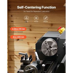 Mandrino autocentrante a 3 griffe da 8 pollici (200 mm) con piastra di supporto filettata 2 1/4-8, spessore 0.16 (7.87 mm) e morsetto da 4-200 mm - Product Image 3