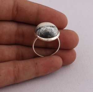 Bague en Opale Dendritique Naturelle, Argent Sterling 925, Pierre Merlinite, Style Vintage, Bague Gemme à Inclusions Arborescentes - Product Image 3