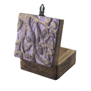 Caja de madera tallada sostenible Caja de madera de mango de color violeta Árbol DE LA VIDA Diseño de talla Cajas de madera pequeñas Proveedor al por mayor - Product Image 2