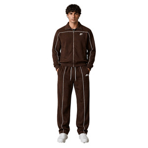 Oversized Zip Up Hoodies Jogger Sets Contrast Piping Fleece Streetwear Tracksuit Private Label Bulk Supply Factory - Product Image 2