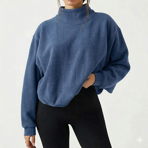 Sweat-shirt décontracté à manches longues pour femme, coupe oversize, col montant, respirant, séchage rapide, en polaire 180g, idéal pour l'hiver - Product Image 4