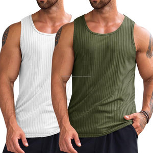 Débardeurs côtelés décontractés pour hommes, lot de 2, t-shirts sans manches en tricot pour l'entraînement, t-shirts de musculation pour la salle de sport - Product Image 1