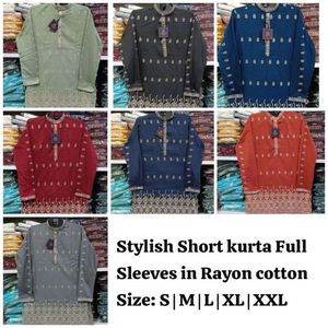 <b>men's</b> Premium And elegent Rayon Cotton Short <b>Kurta</b> with Embroidery Work & Dual Side Pockets wholesale rate by royal export - Product Image 3