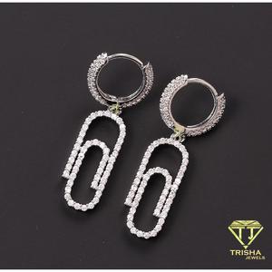Wholesale 925 <b>Sterling</b> <b>Silver</b> Moissanite Diamond Paperclip Dangle <b>Hoop</b> <b>Earrings</b> For Jewelry Retailers And Resellers - Product Image 3