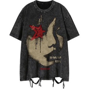 T-shirt Homme Streetwear Imprimé Sérigraphié Vintage Coton Lourd 100% Effet Vieilli Délavé à l'Acide Vierge en Gros - Product Image 1