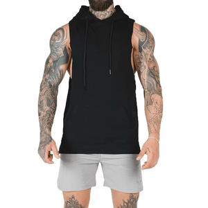 Débardeur à capuche sans manches pour hommes, en molleton de coton épais, pour musculation et entraînement en salle de sport, coupe ajustée, personnalisable OEM, marque privée - Product Image 2