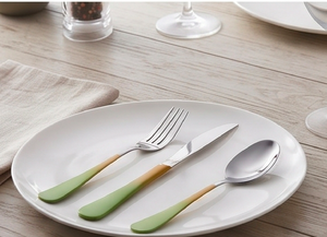 Ensemble de couverts modernes en acier inoxydable avec manche en plastique vert, passe au lave-vaisselle, 5 pièces, pour la salle à manger - Product Image 4
