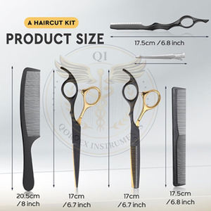 Juego Profesional de 10 Tijeras para Corte de Cabello, Tijeras de Entresacar de 6.5 Pulgadas, Tijeras Rectas para Hombres, Mujeres y Salón, 30 Dientes, Negro y Dorado - Product Image 5