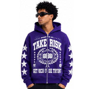   Sweat à capuche zippé pour homme, style streetwear, imprimé, coupe classique, avec étoiles et logo sur le devant - Product Image 2