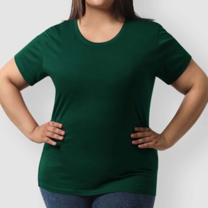 T-shirt rose à col rond pour femme, manches courtes, couleur unie, coupe décontractée, respirant, écologique, séchage rapide, anti-UV, 200g coton biologique - Product Image 1