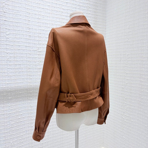 <b>Women's</b> PU Leather Motorcycle <b>Jacket</b> Turn-down Collar Full Sleeve Regular Length <b>Utility</b> Style Autumn Wear Knitted Waterproof - Product Image 4