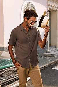 Chemises boutonnées pour hommes de qualité supérieure, manches courtes avec poche, pour les vacances d'été à la plage - Product Image 4