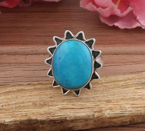 Bague vintage classique turquoise en argent sterling 925, bijoux faits à la main pour femmes, solitaire délicat, cadeau de mariage unisexe - Product Image 3