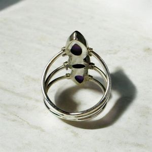 Bague en argent sterling 925 avec améthyste naturelle, faite à la main, trois pierres, ajustable, pour femme, vente en gros de bijoux - Product Image 4