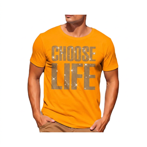 T-shirt blanc à manches courtes pour homme avec imprimé pailleté Choose Life, coupe classique, col rond, jersey décontracté en coton - Product Image 4